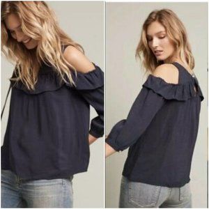 Anthropologie Maeve Brearly Cold Shoulder Faux Wrap Ruffle Sleeve Top